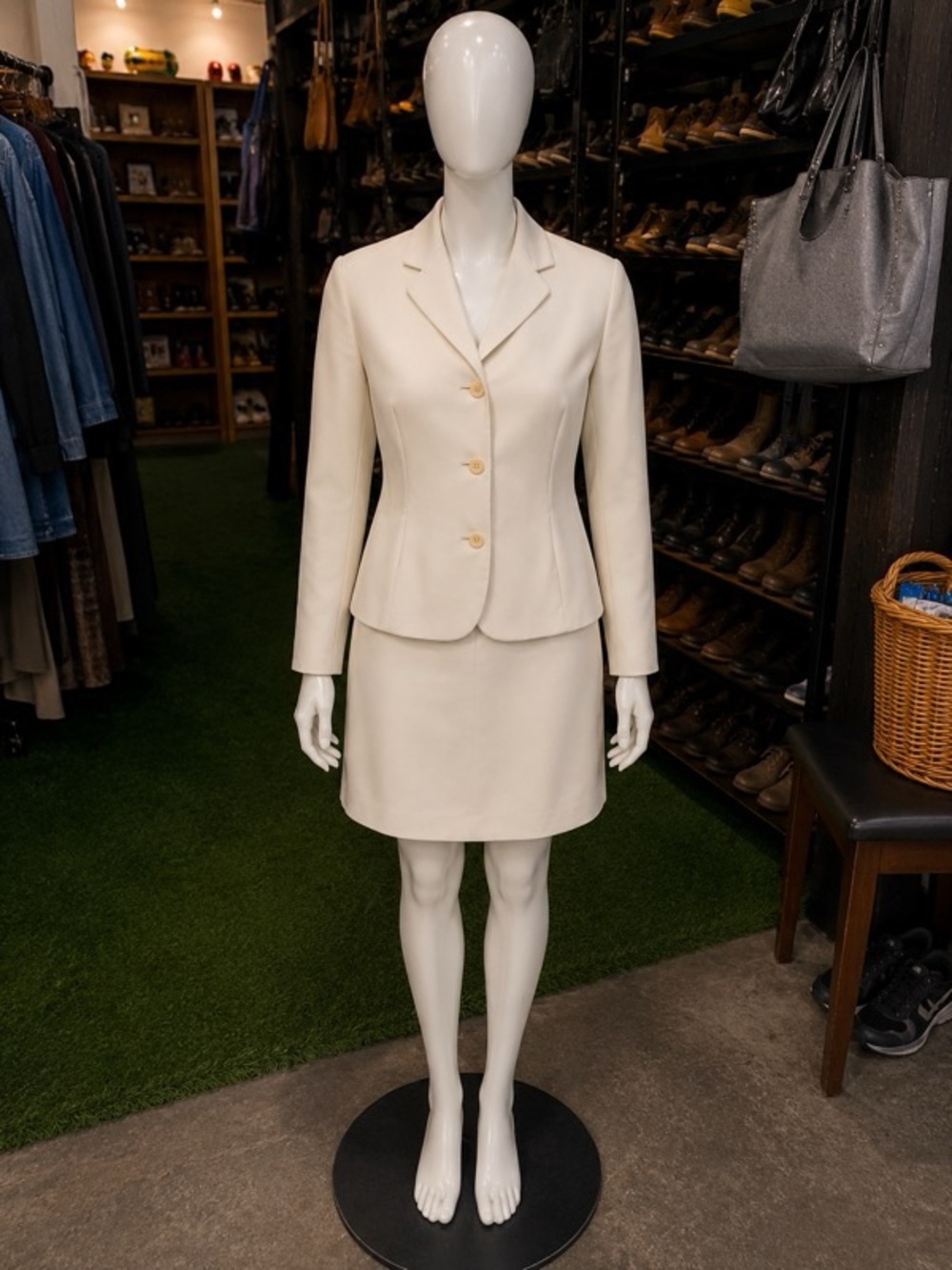 Petite Sophisticate Cream Tailored Blazer and Skirt Set